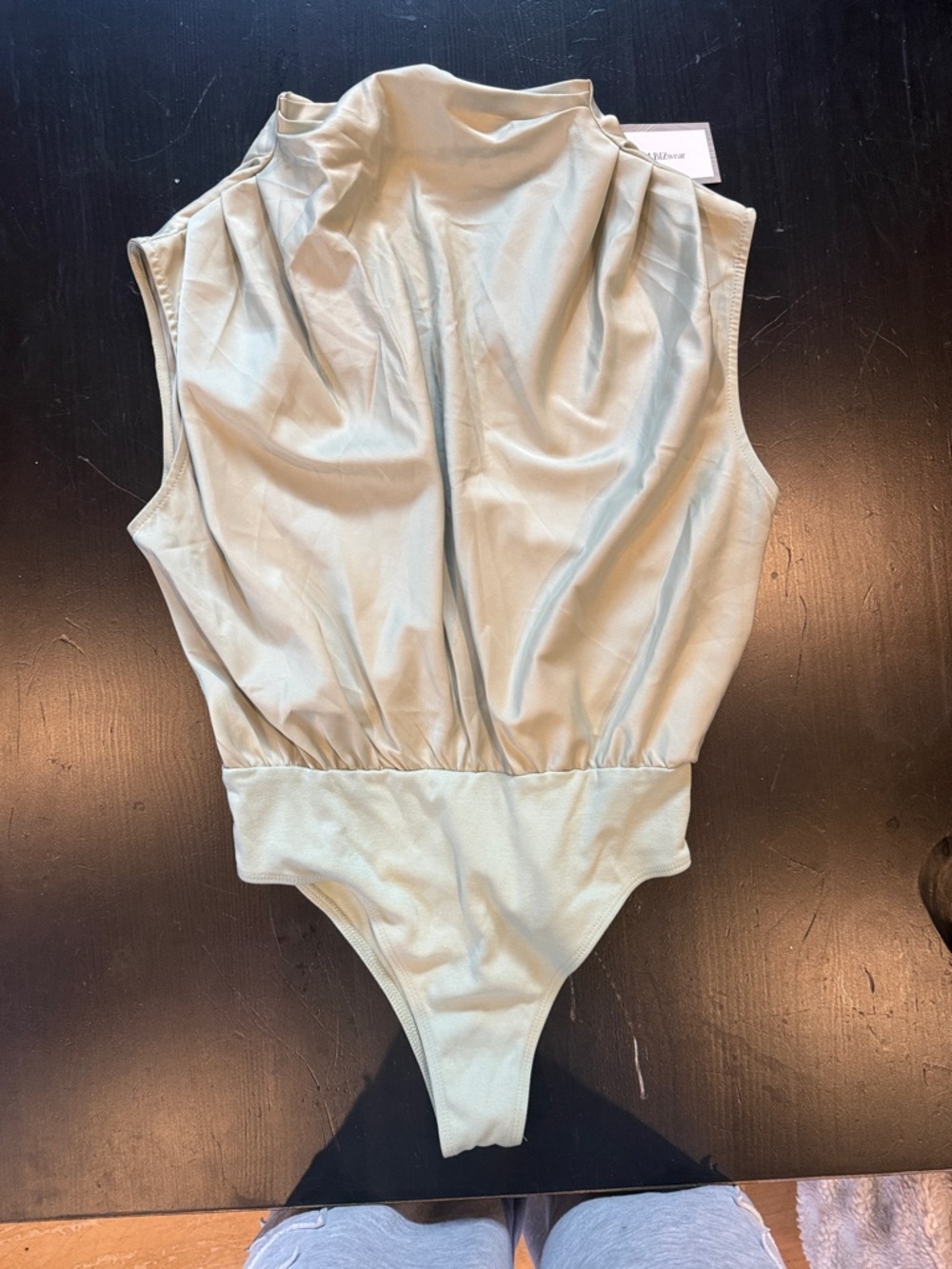 SHEIN Light Sage Mock Neck Sleeveless One-Piece Bodysuit